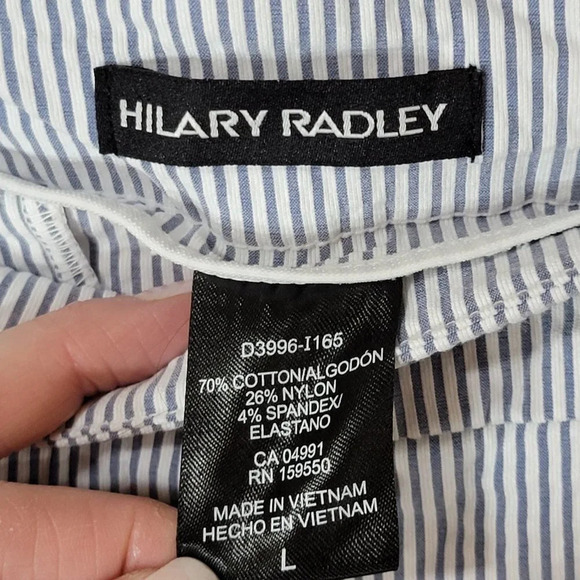 Hilary Radley Cropped Ankle Pants Blue Striped Elastic Pull On Pants Nautical Lg - Picture 2 of 3